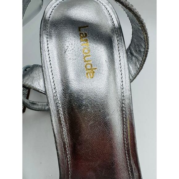 Larroudé Dolly Retro Y2K Crystal Party Sandal In Gray Suede size 10 - Picture 7 of 13